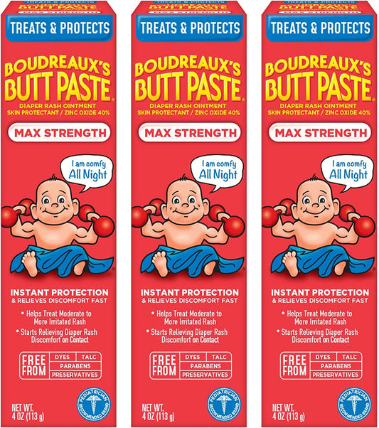 Boudreaux's Butt Paste Maximum Strength Diaper Rash Cream, Ointment for Baby, 4 oz Tube