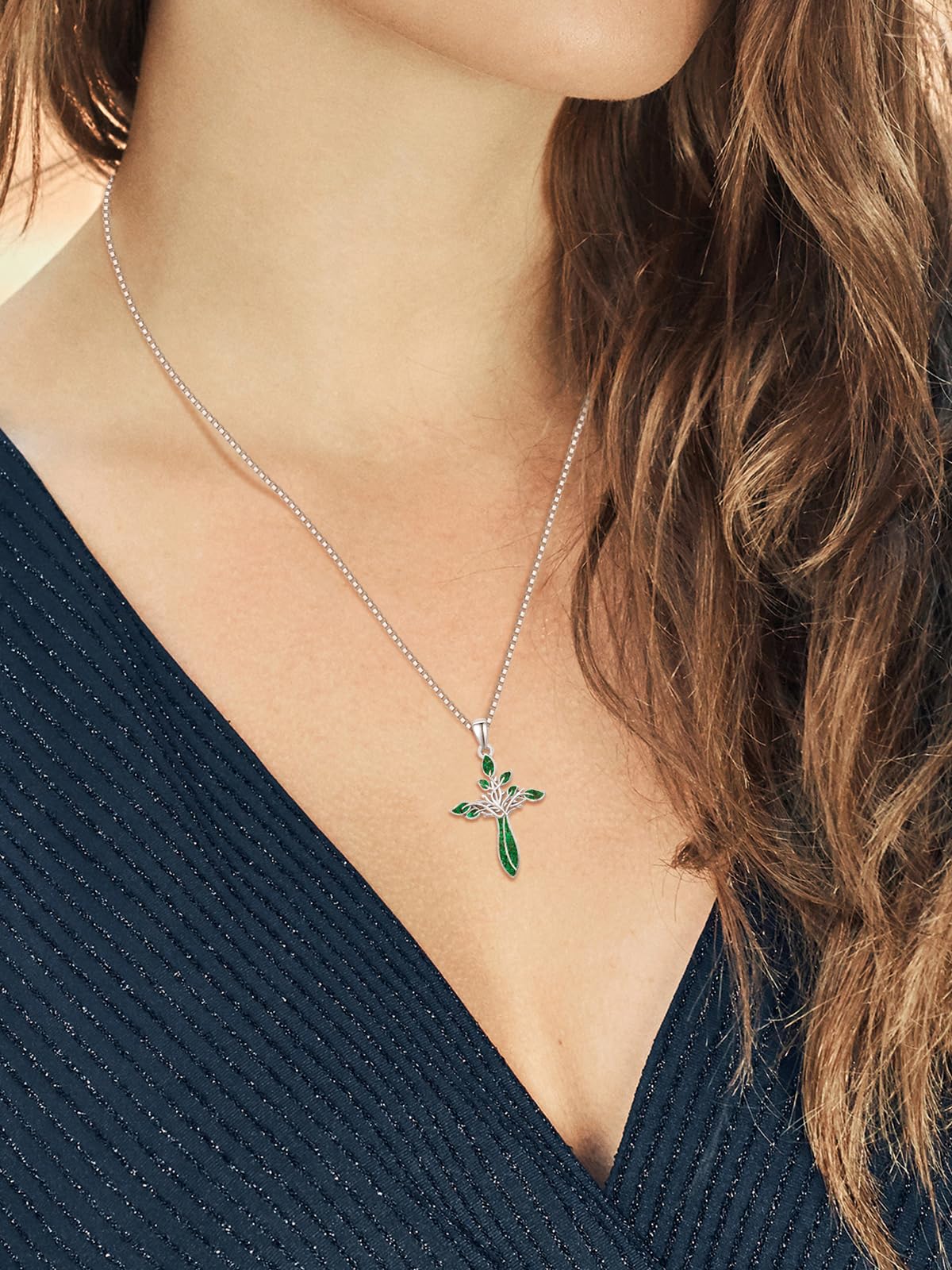 Dreamboat Green Cross Necklace for Women Sterling Silver Cross Pendant Tree of Life Necklace Malachite Faith Confirmation Gifts Christian Religious Jewelry for Mom