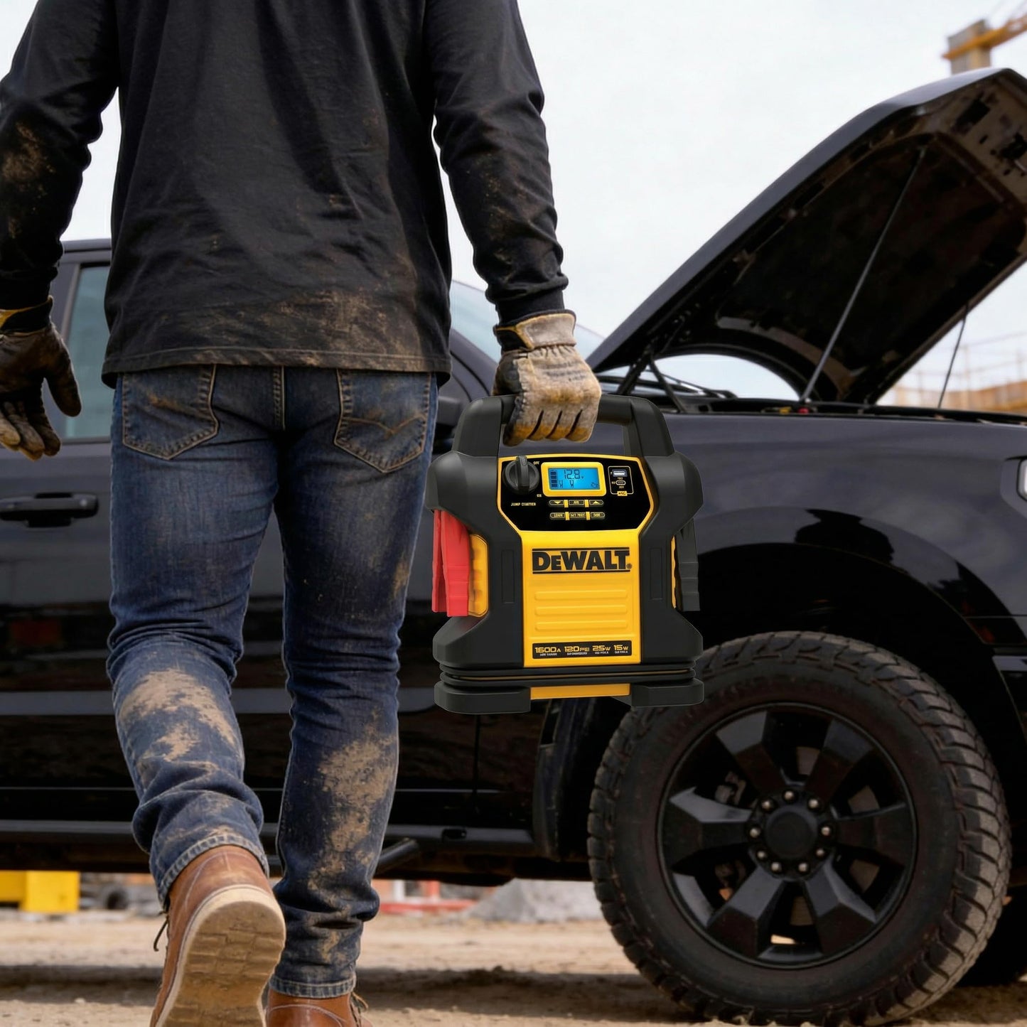 DEWALT DXAEJ14 Digital Portable Power Station Jump Starter - 1600 Peak Amps with 120 PSI Compressor for Tires, Sports Equipment & Bikes, 15W USB-A and 25W USB-C Power