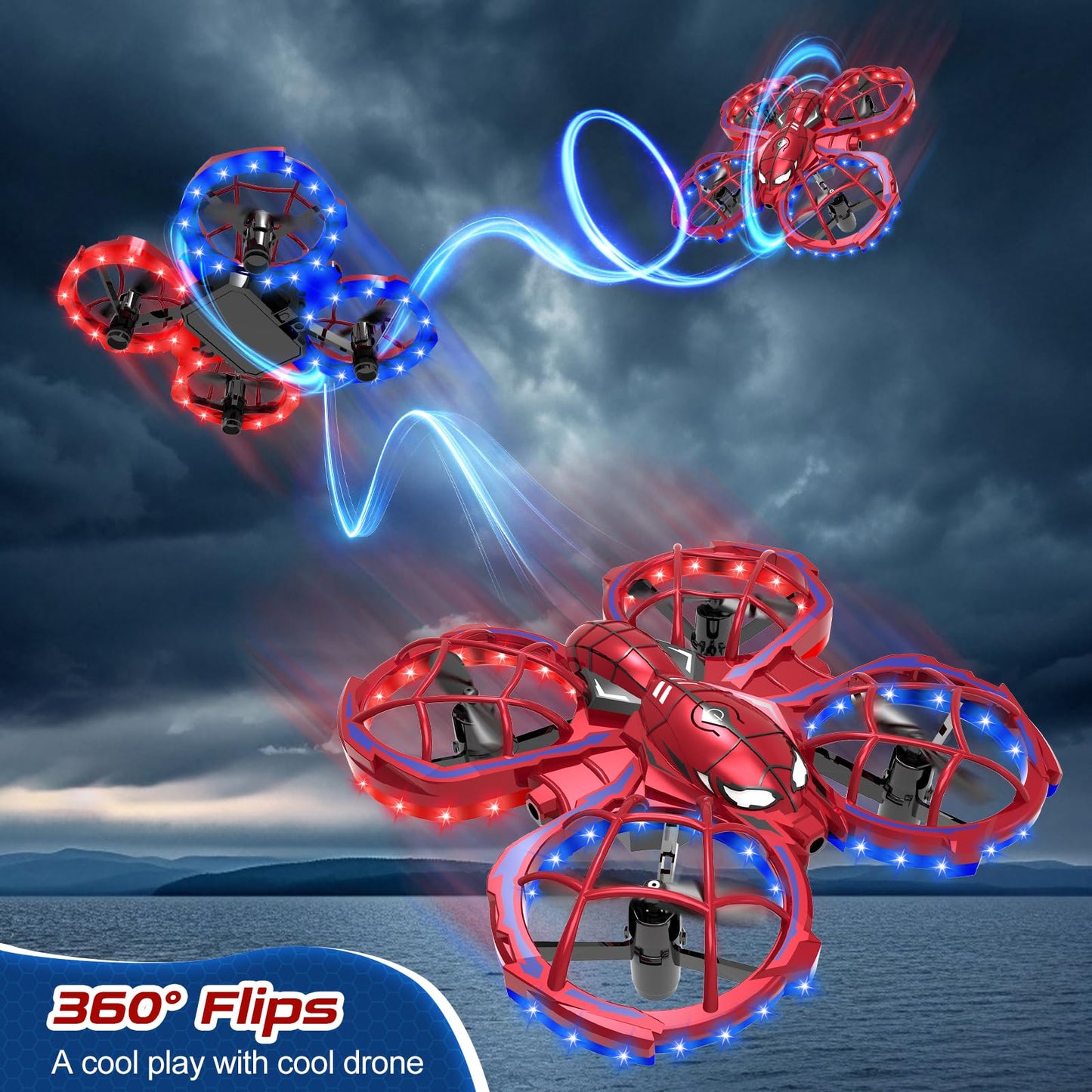 Spider Mini Drone for Kids Beginners - Toss to Go RC Quadcopter with LED Lights, 2 Batteries, Headless, 3 Speed Mode, 3D Flips, Obstacle Avoidance, Indoor Outdoor Cool Toys Gifts for Boys Girls Christmas Stocking Stuffers