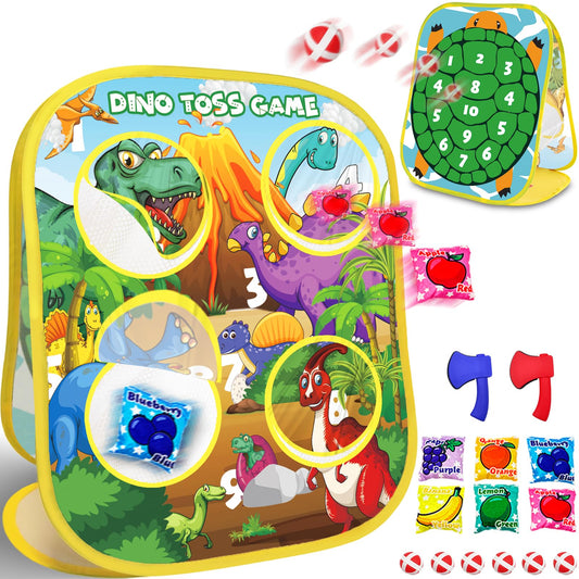 3-in-1 Dinosaur Bean Bag Toss Game for Boy Toddler Ages 3 4 5 Year Old, Cornhole Bags Set for 3-5 Preschool Kids, Outdoor Play Outside Toys in Backyard Lawn, Indoor Family Party Game, Birthday Gifts