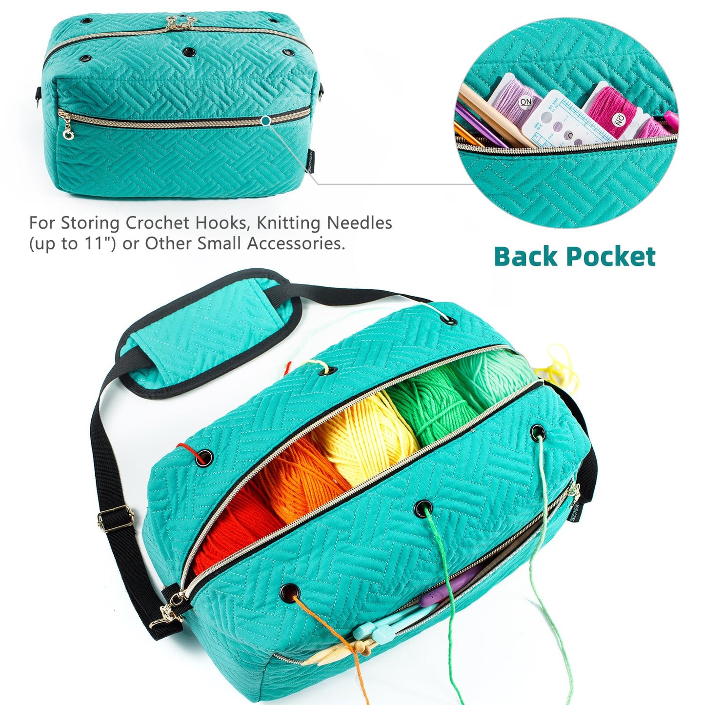 MYBAGZING Crochet Bag Organizer - Knitting Bag - Yarn Storage Organizer - Yarn Bag for Crocheting - Yarn Holder for Crochet Accessories, Knitting Needles, Crochet Hooks, Crocheting & Knitting Gifts,