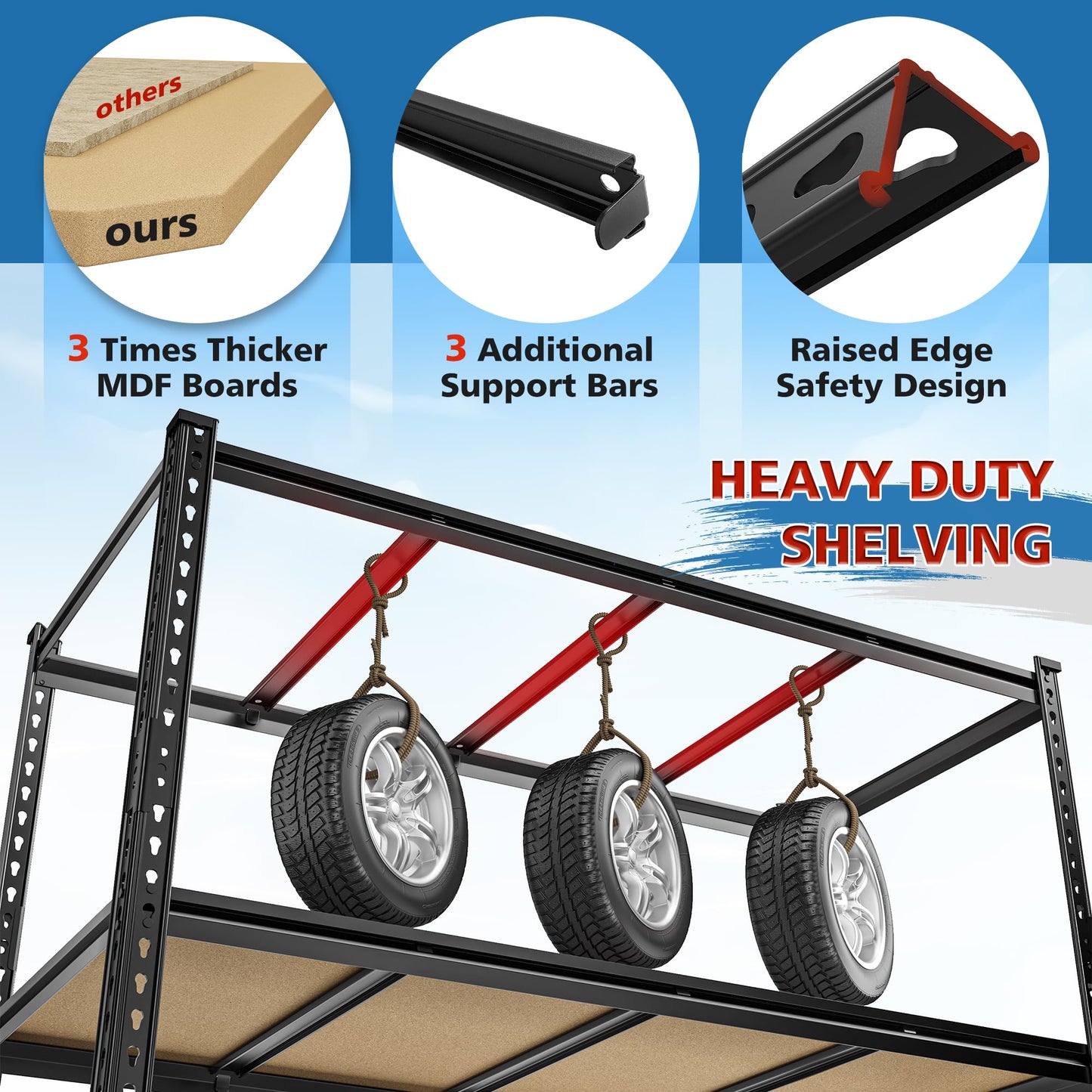 DurayLoly 83.8"H Garage Shelving 59.8"W Metal Shelving 3000LBS Storage Shelves Heavy Duty Garage Shelves Adjustable 6 Tier Metal Shelf for Basement Warehouse Pantry Supermarket 59.8"W x 24"D x 83.8"H