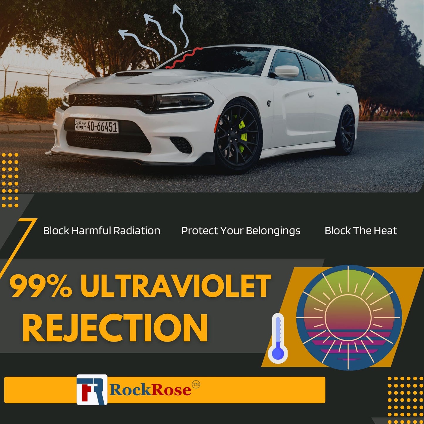 RockRose 20% Nano Ceramic Car Window Tint 24 in x 100FT 2PLY Privacy Film Heat Block, 99% UVR, and 85% IRR Block for Auto or Home Strong Adhesive, Easy Shrink, Plotter Friendly - Charcoal