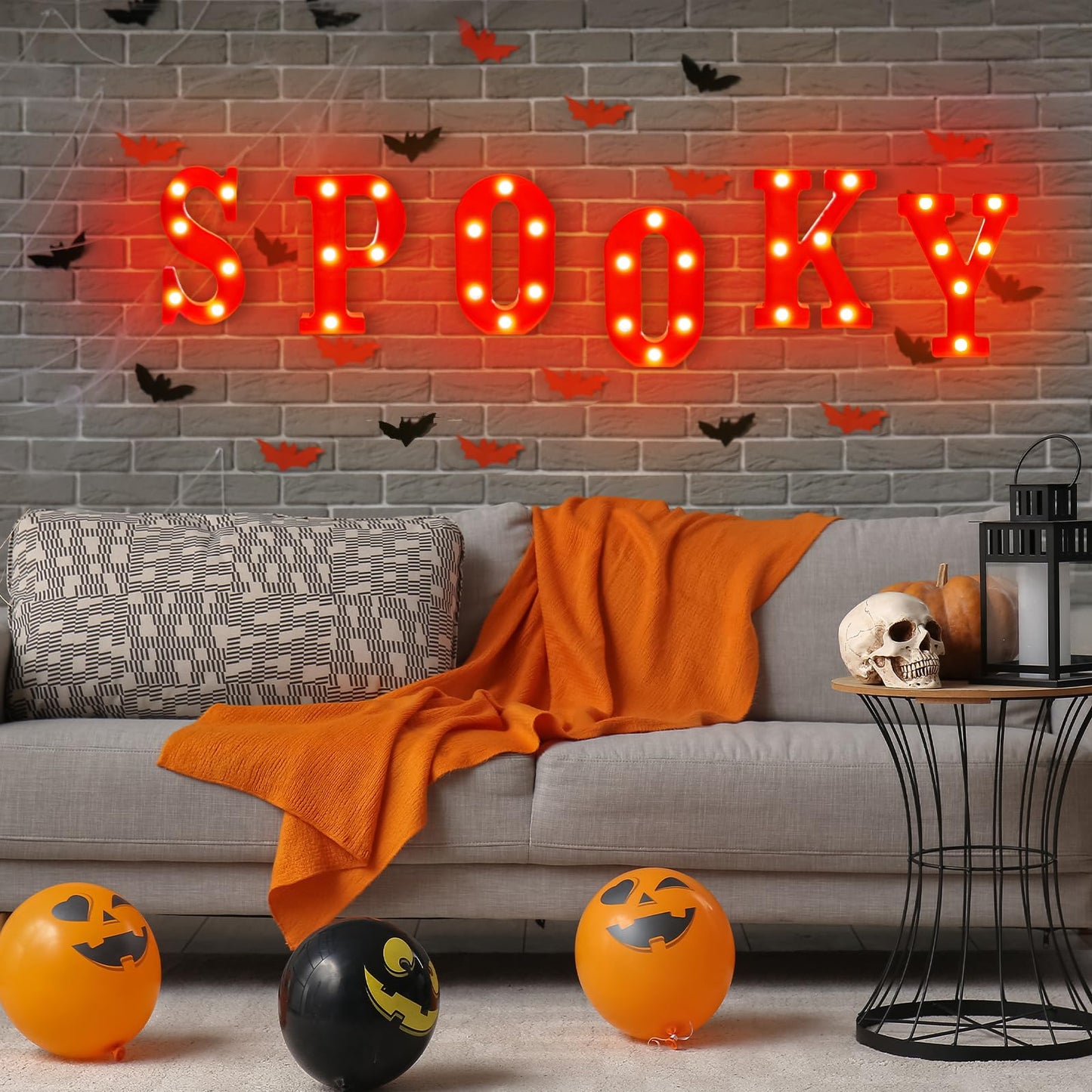 Grinsvalley 6 Pcs Halloween Decorations LED Spooky Signs Marquee Light up Letters for Table Wall Hanging Red Spooky Letters Lights Halloween Party Supplies for Porch Mantel Bedroom Tabletop