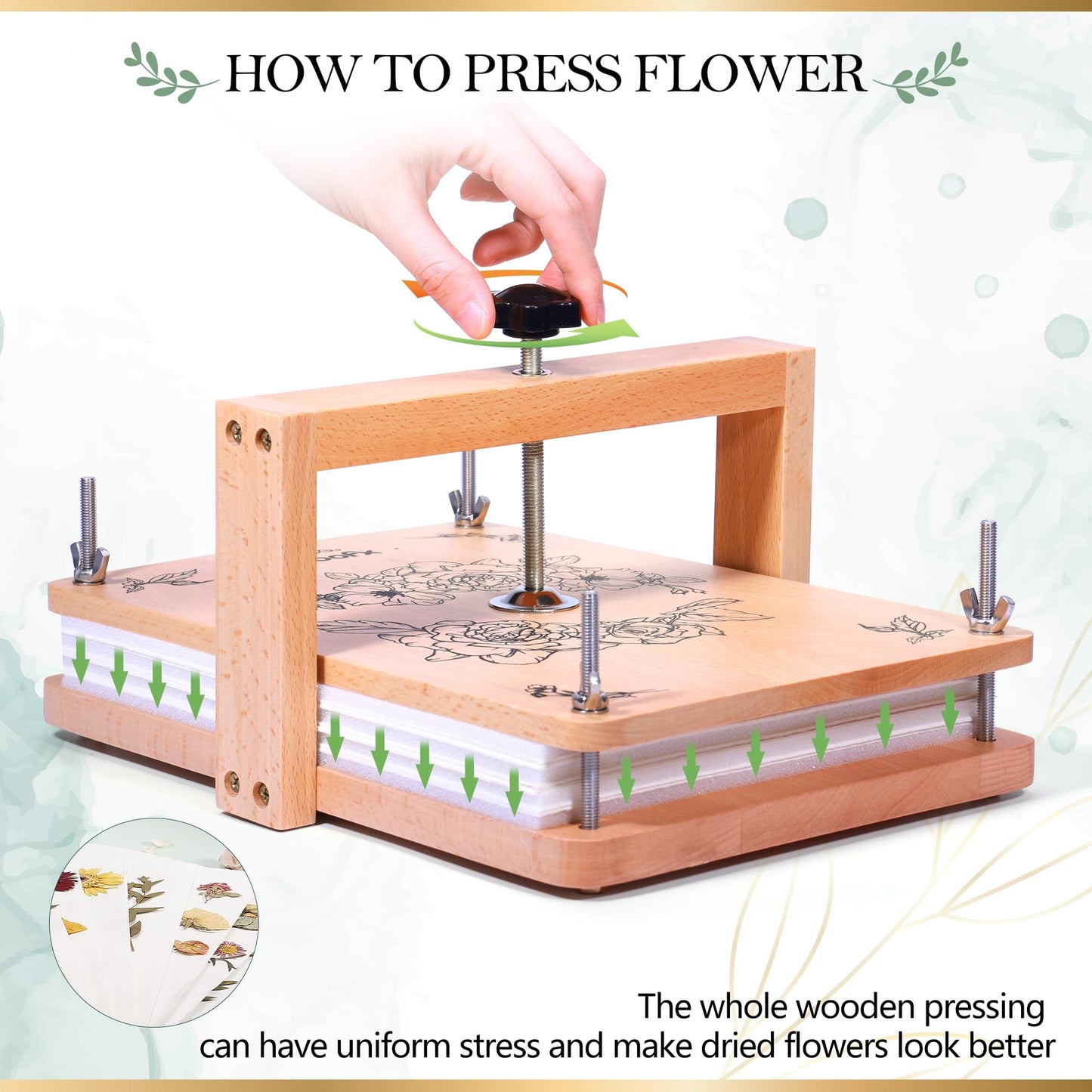 Aboofx Large Flower Press Kit, 11.8" x 8.3" 6 Layers Wood Flower Pressing kit with Storage Bags for Dried Flower Plant Wedding Bouquet Preservation Kits, DIY Art & Crafts Gift for Adult Craft Lovers