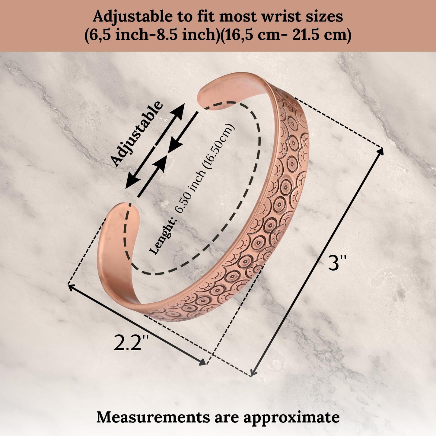 Handmade Pure Copper Bracelet for Women and Men - Thickest Copper Bracelet for Pain Relief and Stress Relief - Adjustable Carved Copper Bracelets to Fit many Size Wrist -The most ideal thickness, with a thickness of 2 mm, easy to shape. (Plain) (eyelet)