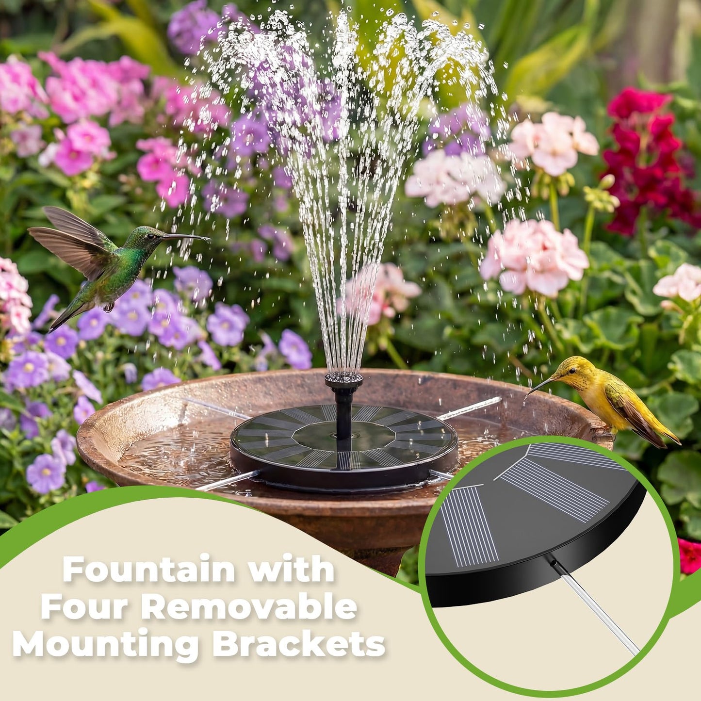 AISITIN Solar Fountain for Bird Bath, Solar Water Fountain Pump with 6 Nozzles, Solar Powered Fountain for Garden, Pond, Pool, Fish Tank and Outdoor Decor