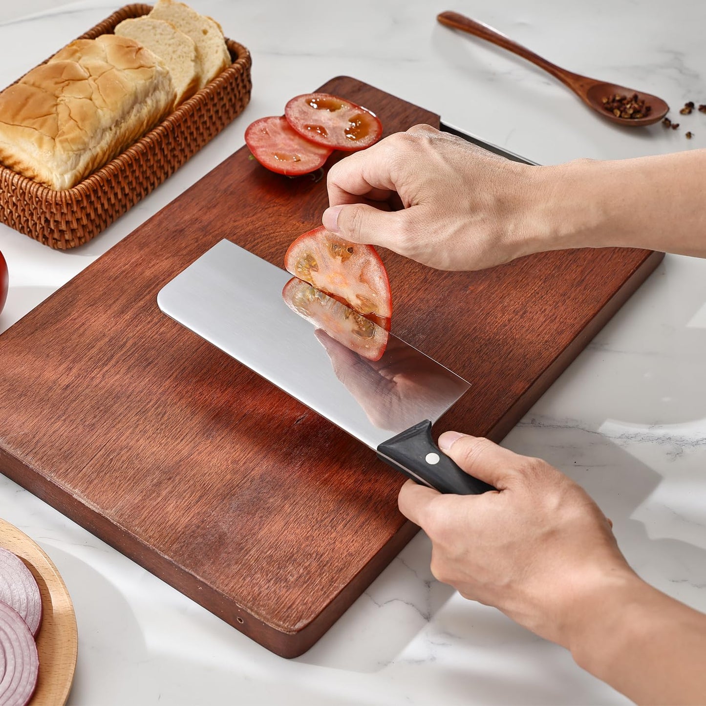 PANROCK Chinese Cleaver Knife 7 Inch, Meat Knife Ultra Sharp Lightweight for Kitchen - High Carbon Steel Blade with Mirror Finish No Stain, Anti-Slip Ergonomic Handle in Gift Box