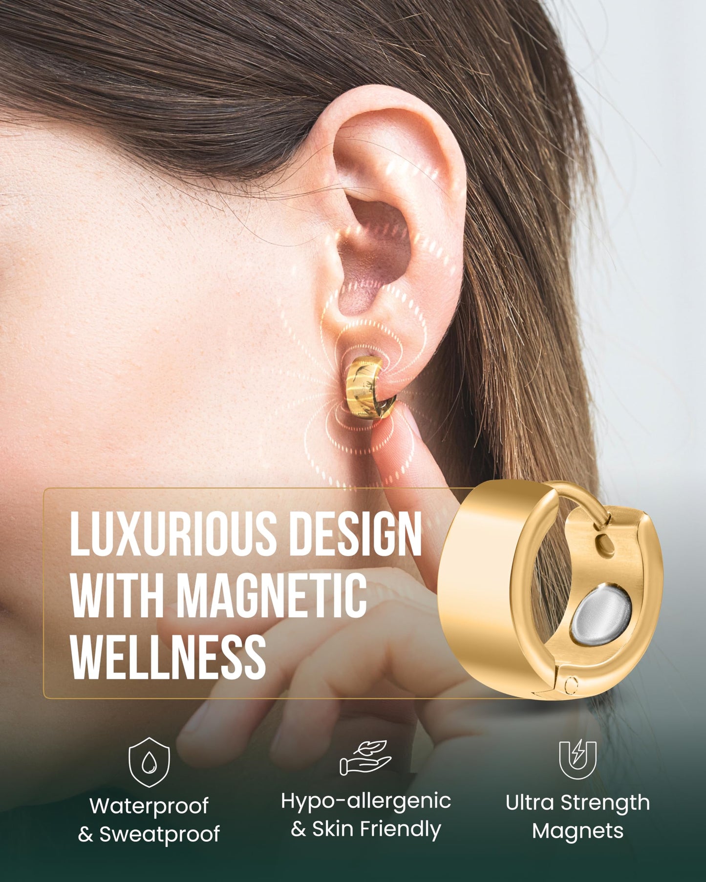 MagnetRX Magnetic Earrings for Women – Premium Magnetotherapy Lymphatic Earrings Polished Stainless Steel – Womens Lymphvity Magnetic Therapy Acupressure Earrings (Gold)