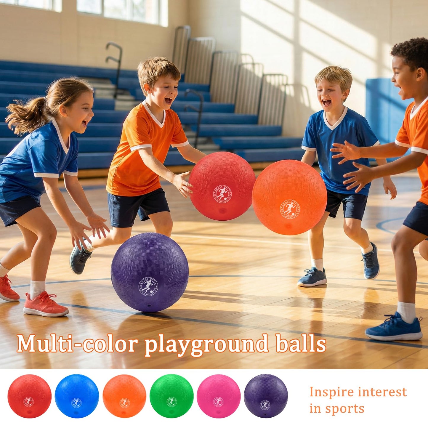 Yelaonen 9 Inch Playground Ball Dodgeball Balls Kickball, Pack of 6, 4 Square Balls Dodge Balls for Kids, Kickballs Handball for Indoor Outdoor Games, Includes Pump