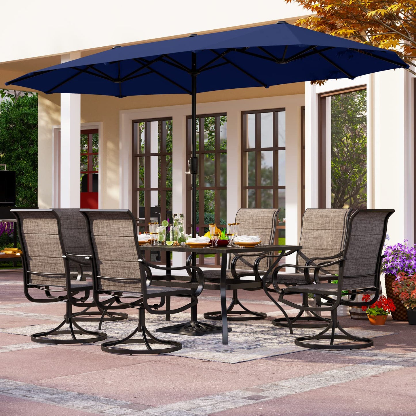 PHI VILLA 13ft Outdoor Market Umbrella Double-Sided Twin Large Patio Umbrella with Crank, Navy Blue
