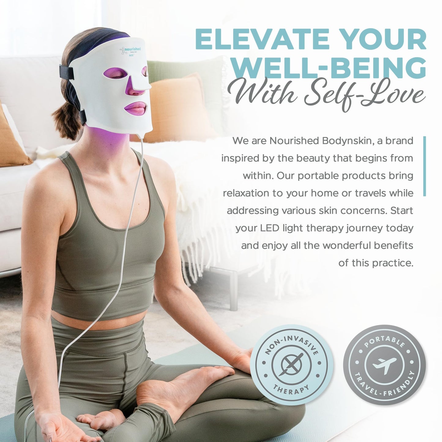 Nourished Bodynskin 7 Colors LED Face Mask with Near-Infrared - Blue, Red Light Therapy for Face - 456 LEDs - Skincare Tool for Wrinkles, Anti-Aging