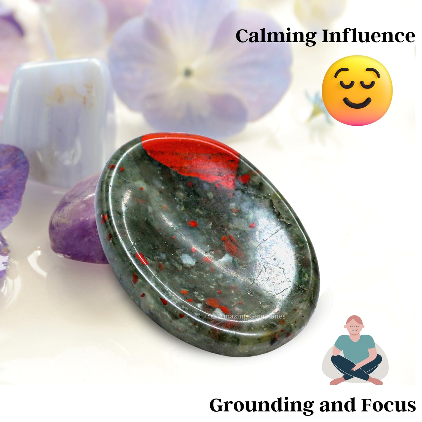 Amazing Gemstone African Bloodstone Worry Stone Crystals and Healing Stones - Worry Stones for Stress Relief Gifts - Piedra Crystal Fidget for Meditation - Unique Stocking Stuffers and Birthday Gifts