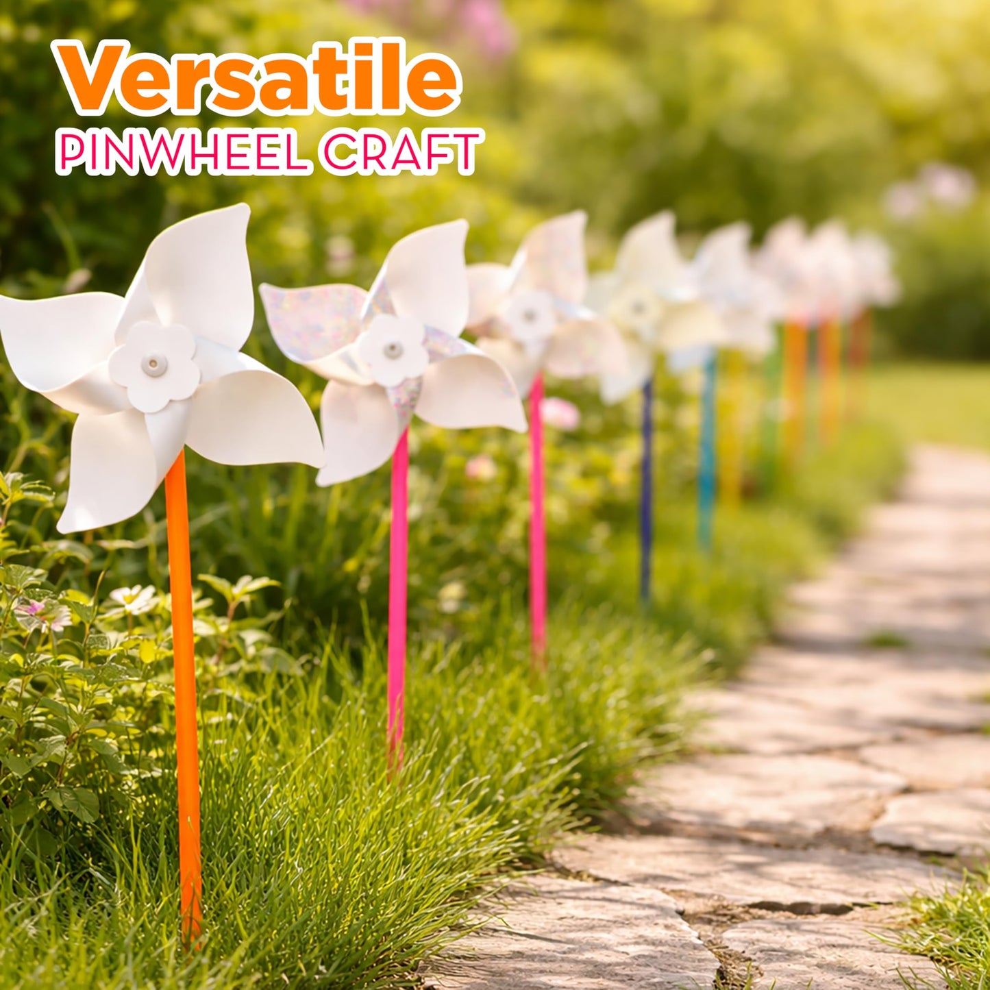 4E's Novelty DIY Pinwheels Craft for Kids (48 Pack) Color Your Own White Pinwheels, Bulk Summer Spring Craft Kit for Boys & Girls, Arts and Craft Party Activity, Church Easter Crafts