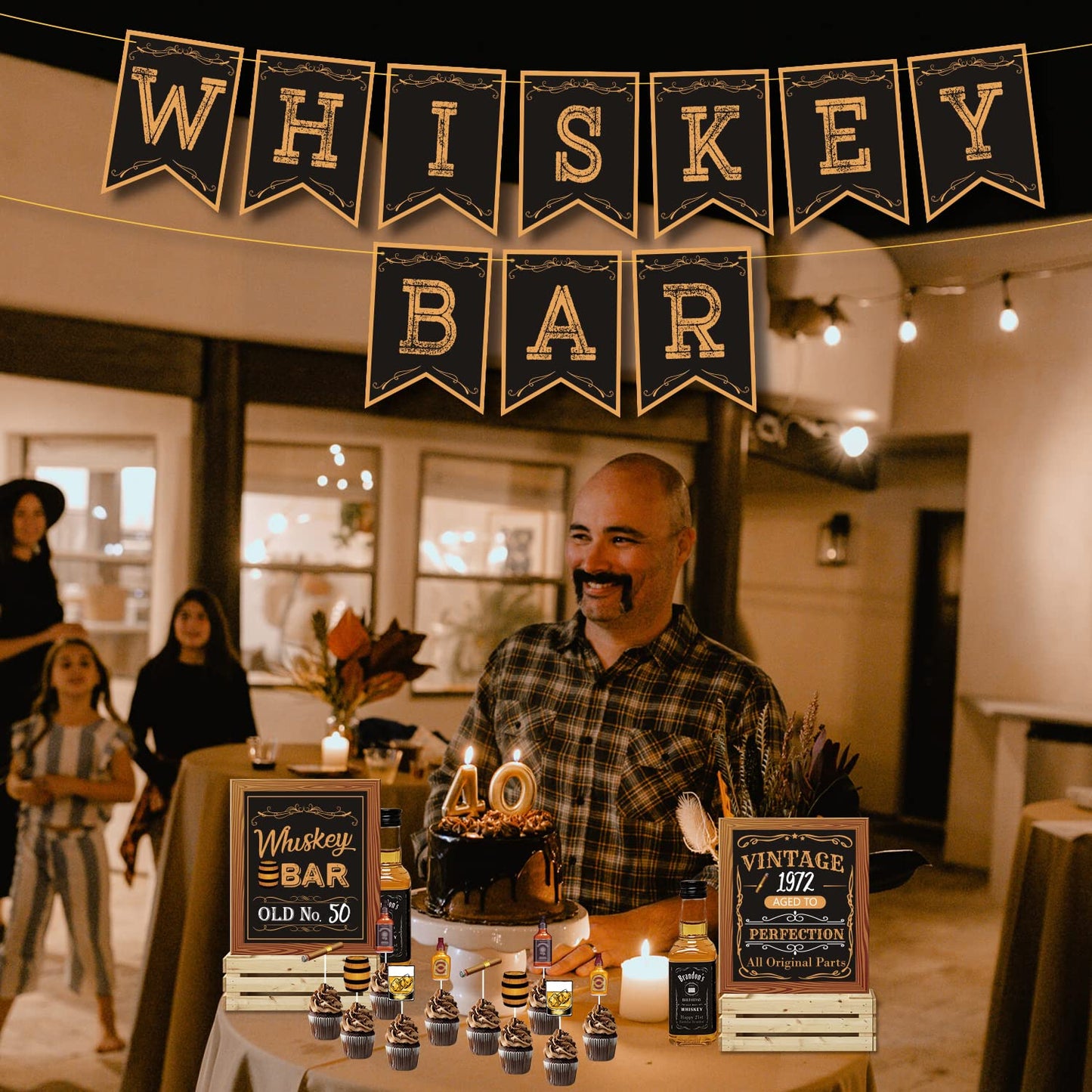 Whiskey Bar Decoration Kit, DIY Whiskey Bar Sign Aged to Perfection Party Sign Cake Toppers for Men 30th 40th 50th Birthday Decorations Aged to Perfection Party Supplies