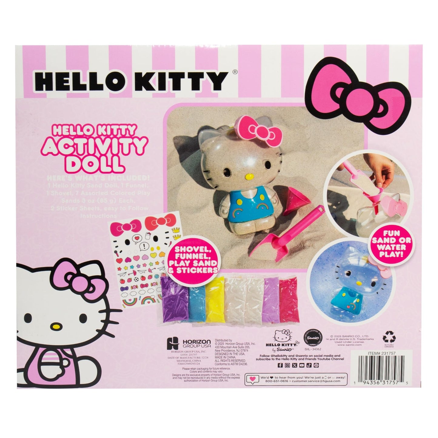 Hello Kitty Activity Doll, Reusable Hello Kitty Toys, Fill with Sand Art or Water, Includes Waterproof Doll, Shovel and Funnel, Sensory Toys for Kids, Great Toddler Activities, Toddler Travel Toys