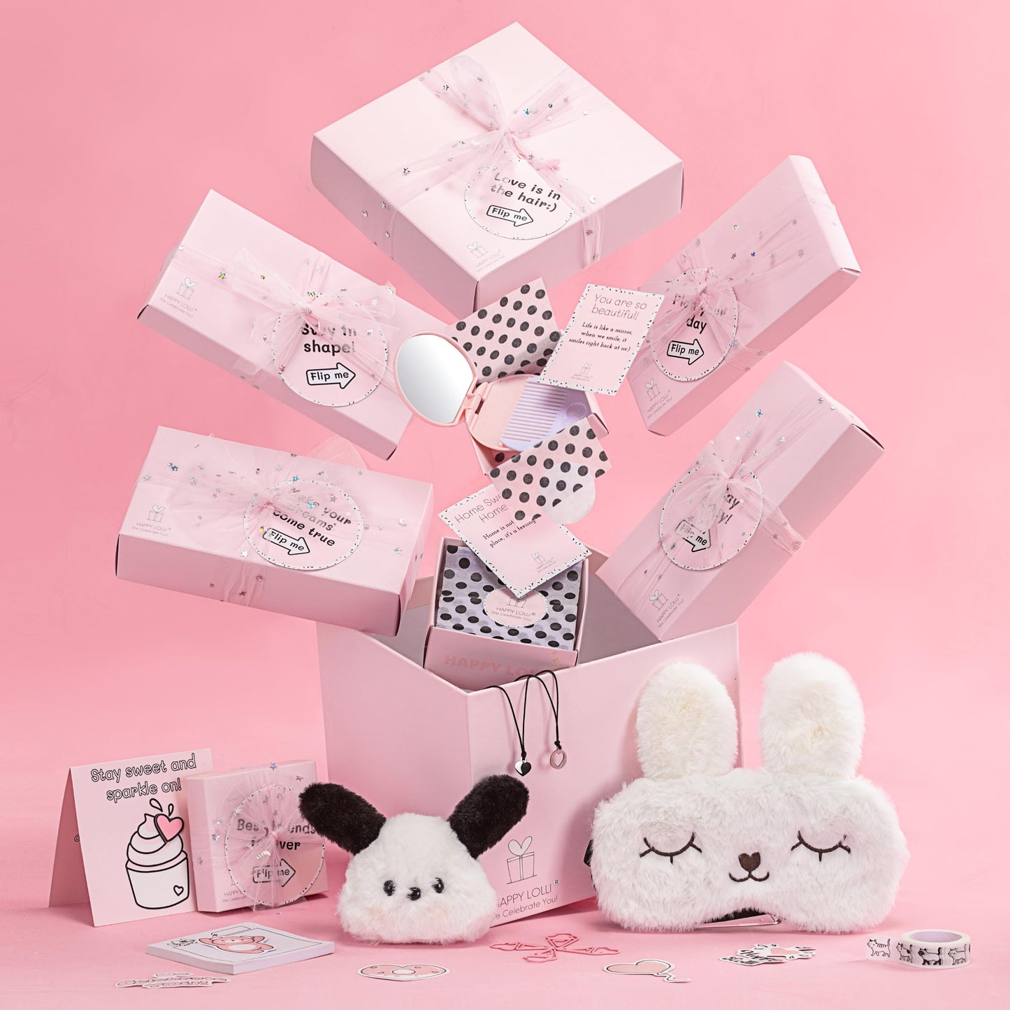 HAPPY LOLLI Pink LolliBox Gift Set for Tween & Teen Girls Ages 8–15, Birthday Gift Box, Ready-to-Gift Surprise Box with 8 Individually Wrapped Gifts & Empowering Challenges