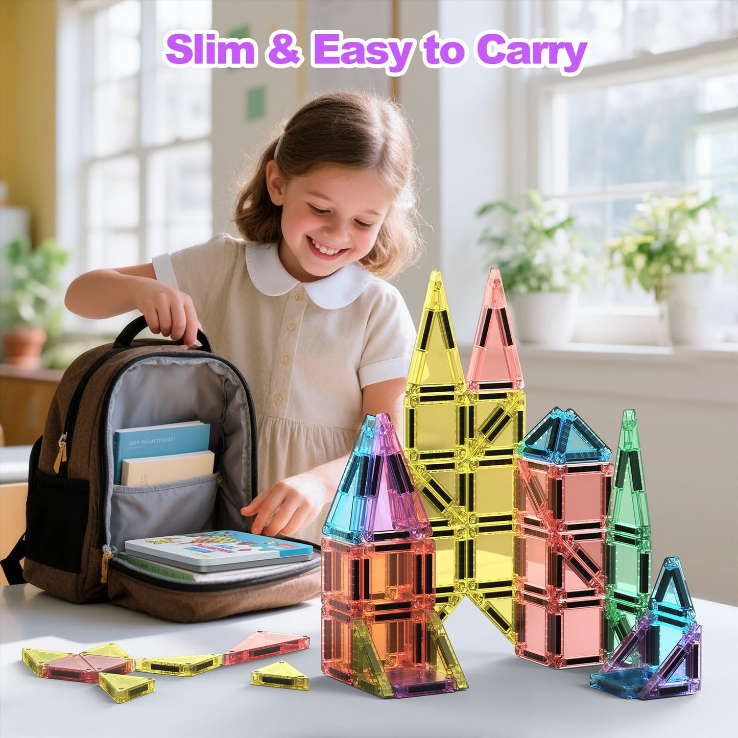 BAIJLE 46PCS Mini Magnetic Tiles, for Kids, Portable Magnetic Toys Travel Set with Iron Case for Kids Ages 4-8,Creativity Boosting Building Toys Set,Toddler Puzzle for Boys and Girls Ages 3+