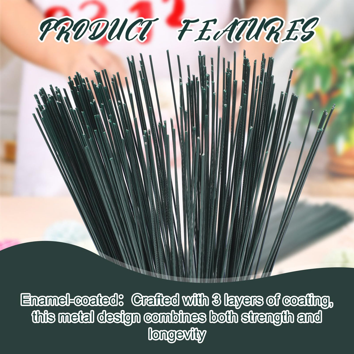 Zonon 220 Pcs 16 Gauge Enameled Floral Wire 18 Inch Florist Wire Bulk Flower Stems for Crafts DIY Bouquet Wrapping Artificial Flower Arrangements Supplies Wedding Prom Corsage, Dark Green