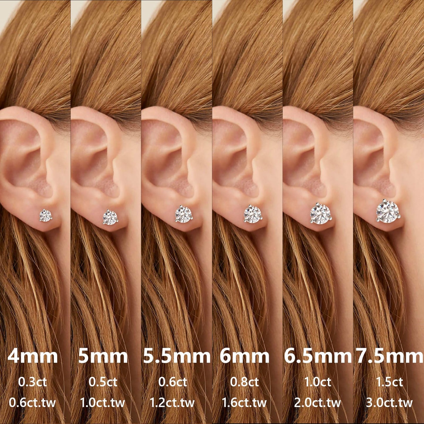 KRKC 1-2ct Moissanite Stud Earrings, D Color VVS1 Clarity, Lab Created Diamond Stud Earring for Women, 14K White Gold S925 Sterling Silver Earrings Friction Back for Women Men, Hypoallergenic