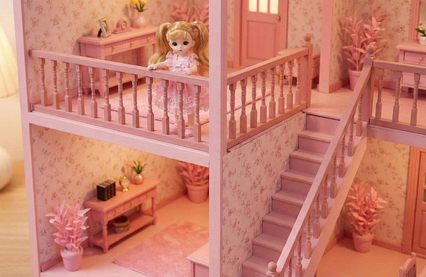 2PCS Dollhouse Railing Miniature Furniture - 1:12 Scale Wooden Stair woodHandrail Kit for DIY Fairy Doll House Accessories Victorian Dollhouse Micro Handrail