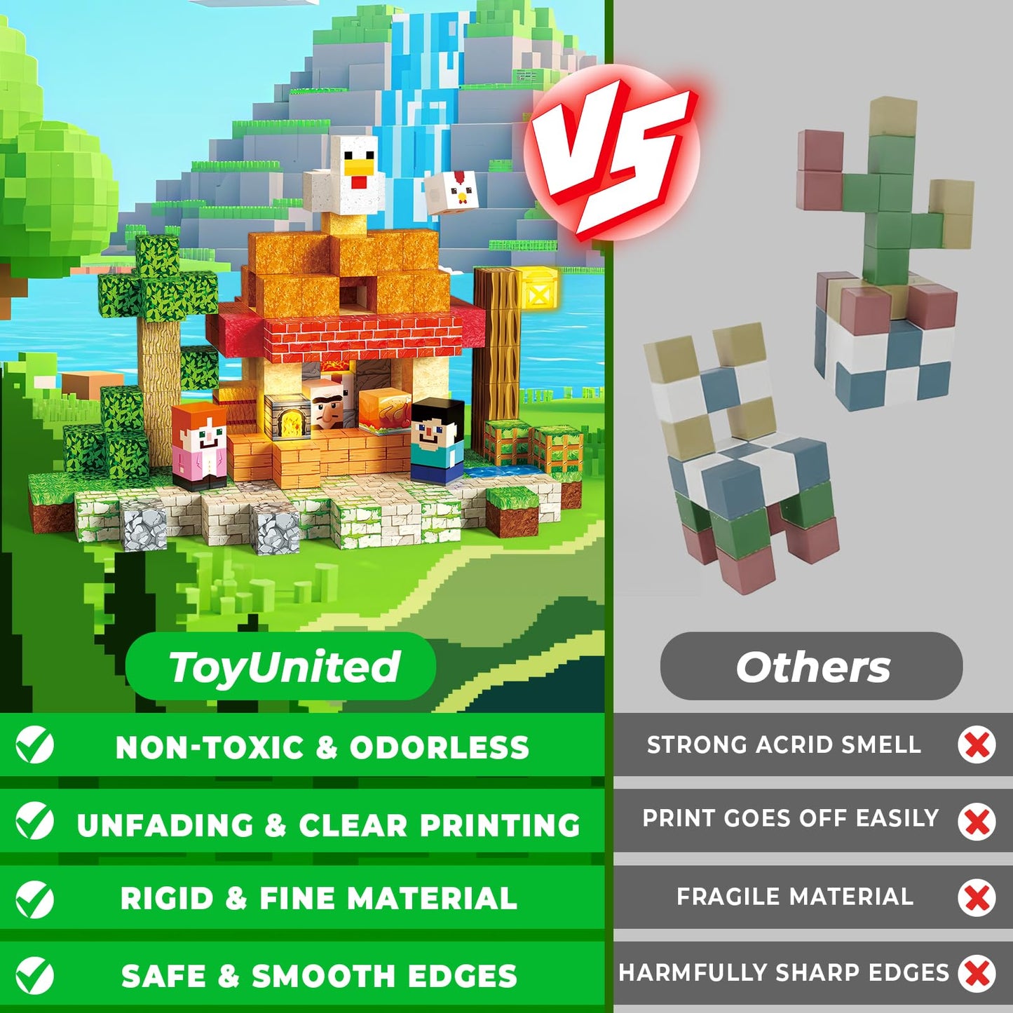 ToyUnited 200PCS Magnetic Blocks with Light-Up Blocks, Magnet Building Blocks, Stacking Magent Cubes, STEM Montessori Educational Sensory Toys for Boys & Girls Ages 3-12 Easter Birthday Gift