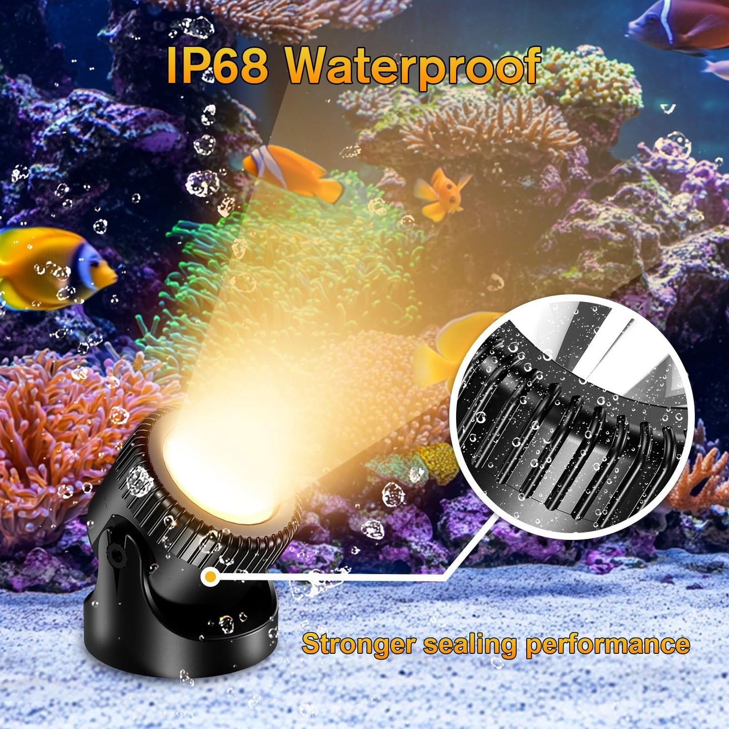 POPOSOAP Pond Lights 4-in-1 Warm White, Underwater Pond Lights with Timer/ IP68 Waterproof Submersible LED Fountain Lights for for Pond Waterfall Fountain Aquarium Garden Patio Pool(Set of 4)-P64H