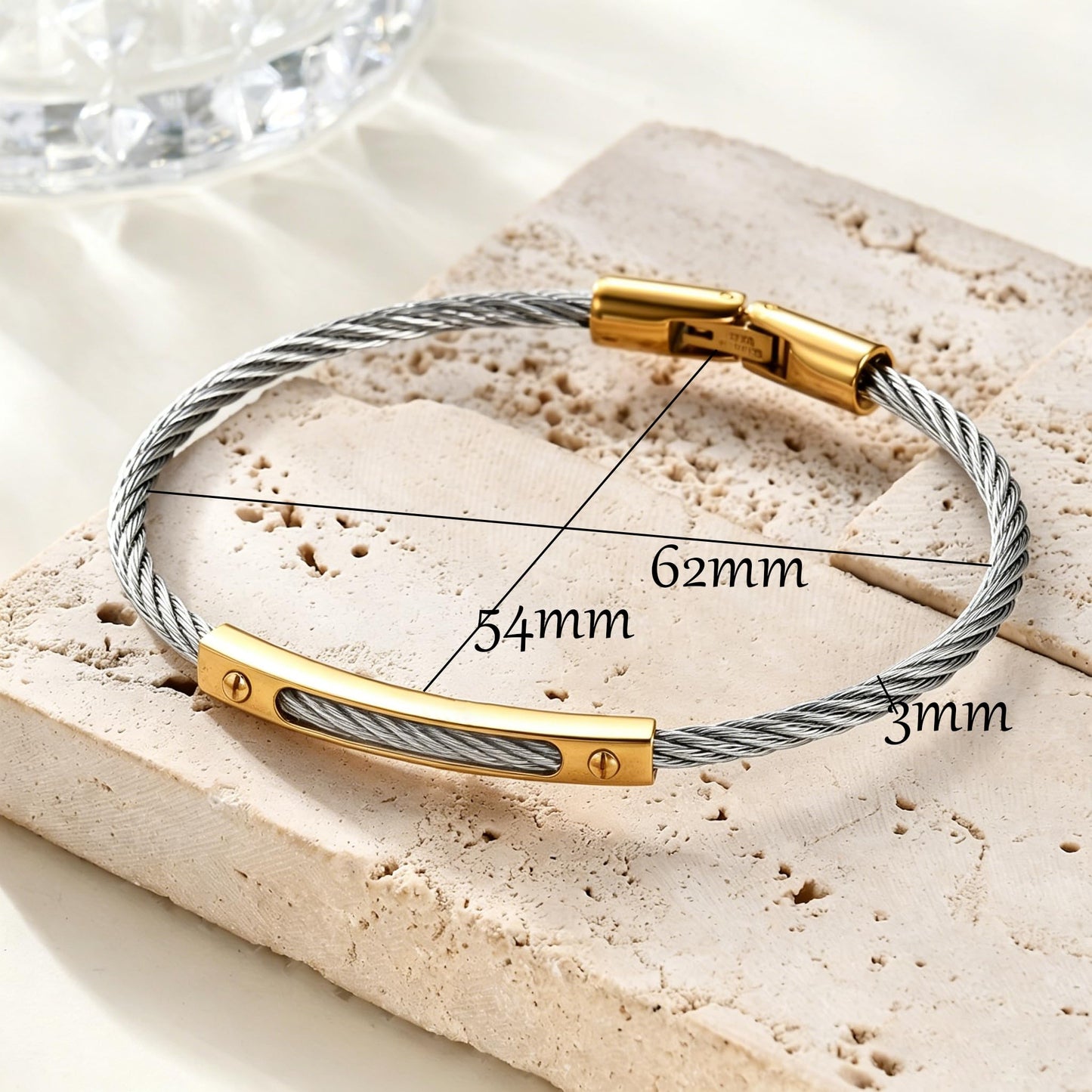 LXBQYSTO Cable Wire Twisted Cuff Bangle Bracelet For Women 14K Gold/rose/silver Stainless Steel Jewelry for Women Gift (Close-Silver&Gold)