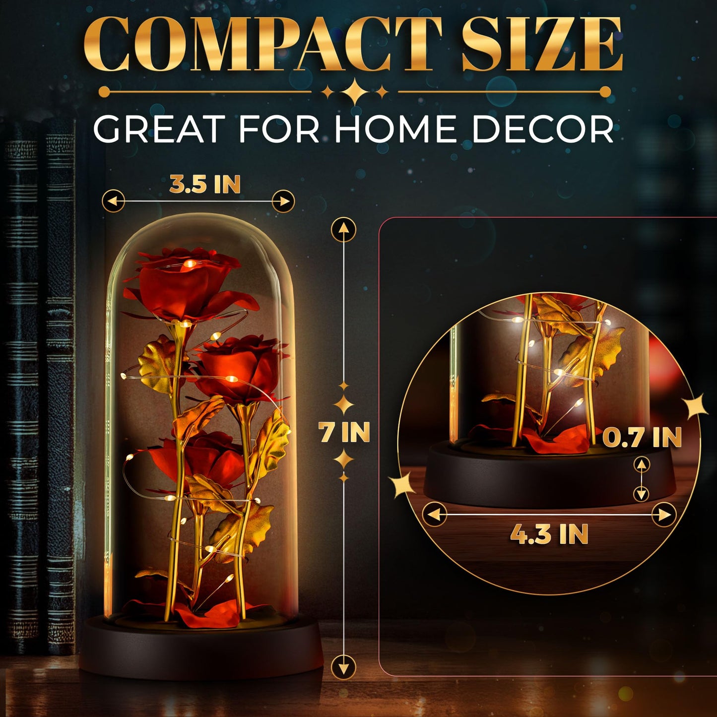 Kotko LED Light Up Rose in Glass Dome in Gift Box for Mom & Grandma, Birthday Gifts for Women, Romantic Forever Flowers — Lighted Rose Lamp, Battery Powered Home Decor (Red)
