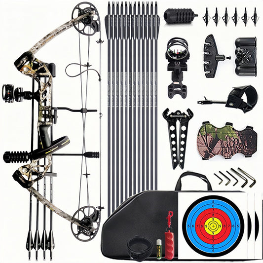 Lanneret Compound Bow and Archery Sets - Right Hand Archery Compound Bows 0-70 lbs Draw Weight Adjustable for Adults and Beginners，Hunting Bow Kit for Beginner Camouflage