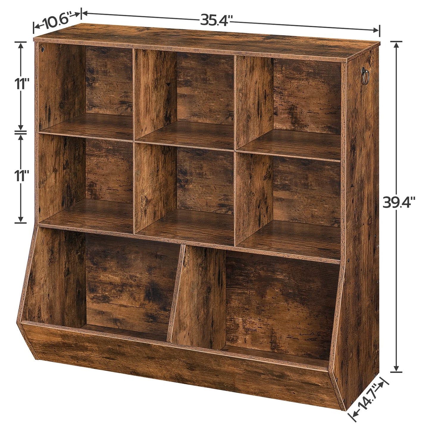 HOOBRO Kids Bookshelf, Toy Storage Cabinet, Kids Toy Organizer, 8 Cubicles, Bookcase Footboard, Bookshelf for Kids, for Playroom, Bedroom, Nursery, School, Rustic Brown FG35CW01G1