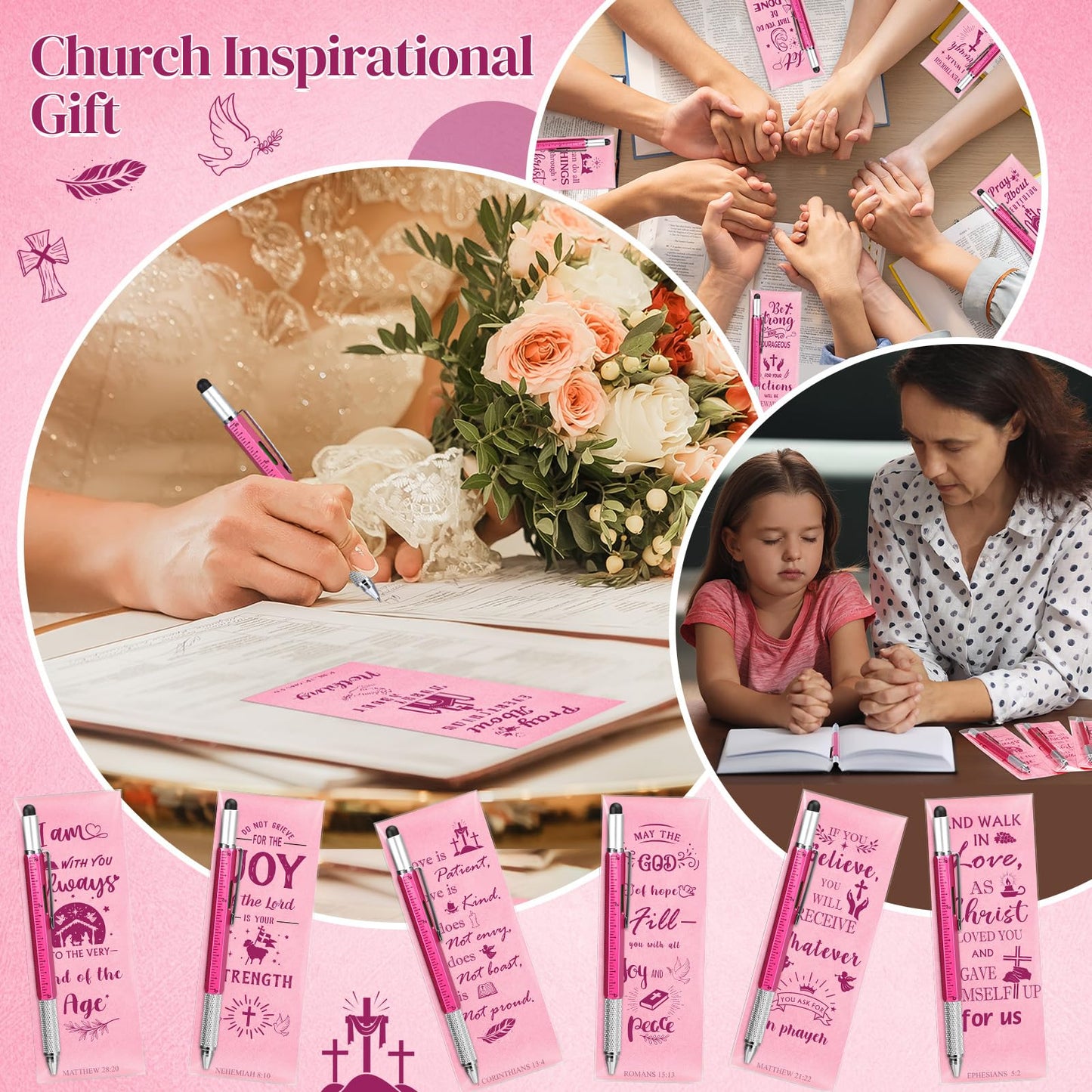 Pajean 24 Sets Christian Gifts for Women Include 6 in 1 Multitool Pens with Religious Bible Verse Scripture Bookmarks for Mother Day Nurses Teacher Employee Church Sunday School Office Favors Supplies
