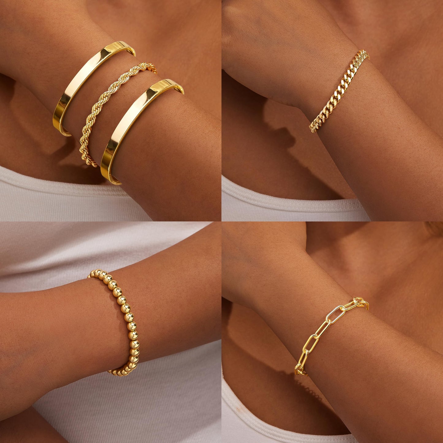 Gokeey Chunky Gold Bracelets for Womenc Trendy, 14k Gold Plated Cuff Bracelet Non Tarnish Rope Cable Paperclip Cuban Link Chain Bangle Bracelet Set Stack Jewelry