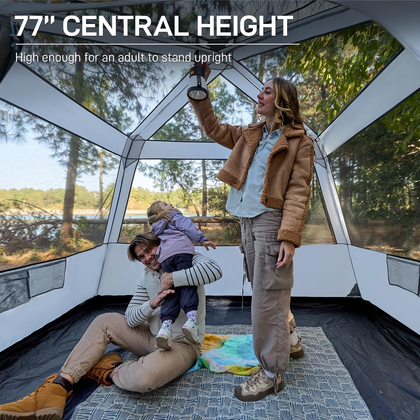 EVER ADVANCED Blackout Design 6 Person Camping Tent, Instant Cabin Tent for Family with Vestibule and Large Mesh Windows, 60s Easy Setup, Double Layer, Water-Resistant Blue