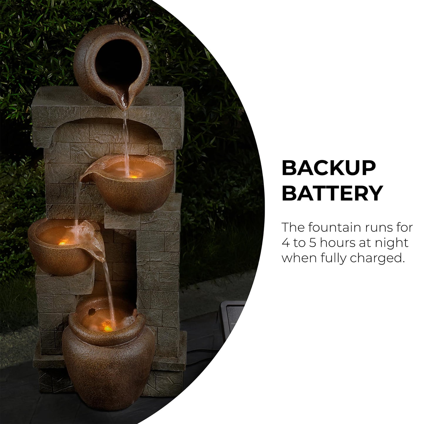 Teamson Home 28 in. Cascading Bowls and Stacked Stones LED Outdoor Water Fountain for Outdoor Living Spaces to Create a Calming Oasis in Gardens and Landscaping, on Patios, Balconies, Lawns, Brown