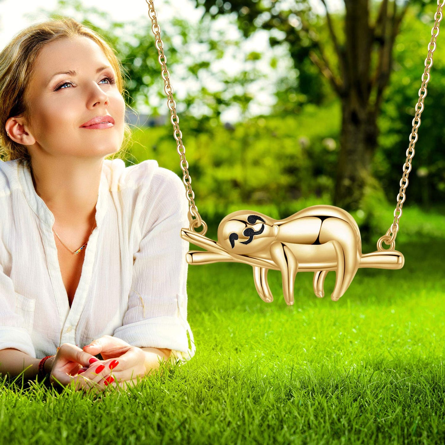 JUSTKIDSTOY Sloth Gifts for Women 925 Sterling Silver Cute Gold Sloth Animal Pendant Necklace “Slow Down Be Happy” Animal Jewelry Valentines Day Gifts for Girlfriend Wife Daughter