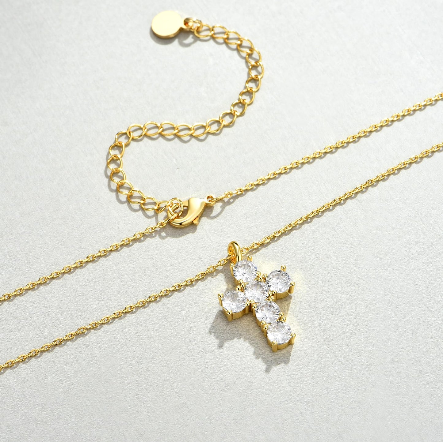 NUZON 18K Gold Plated Dainty Cross Necklace for Women Simple Cute White Cubic Zirconia Cross Pendant Necklace Jewelry 16''