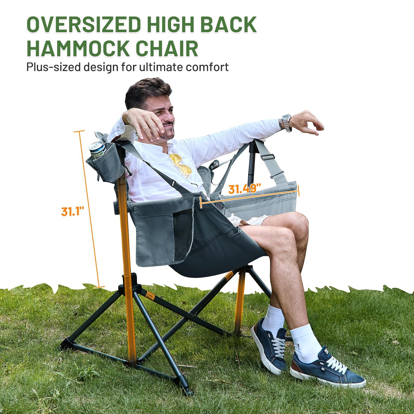 TIMBER RIDGE Hammock Camping Chair, Oversized Swinging Hammock Chair with Adjustable Back and Seat for Outdoor Lawn, Sports, Supports 400lbs, Grey