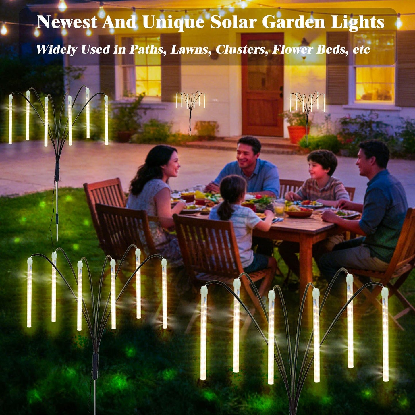 Trunfiste Garden Decor Outdoor Solar Meteor Shower Lights 2Pack 288LED,46" Whimsical Solar Garden Lights with 12 Brighter Tubes,Solar Twinkle Lights Outside for Garden Yard Path Porch Patio Lawn Decor