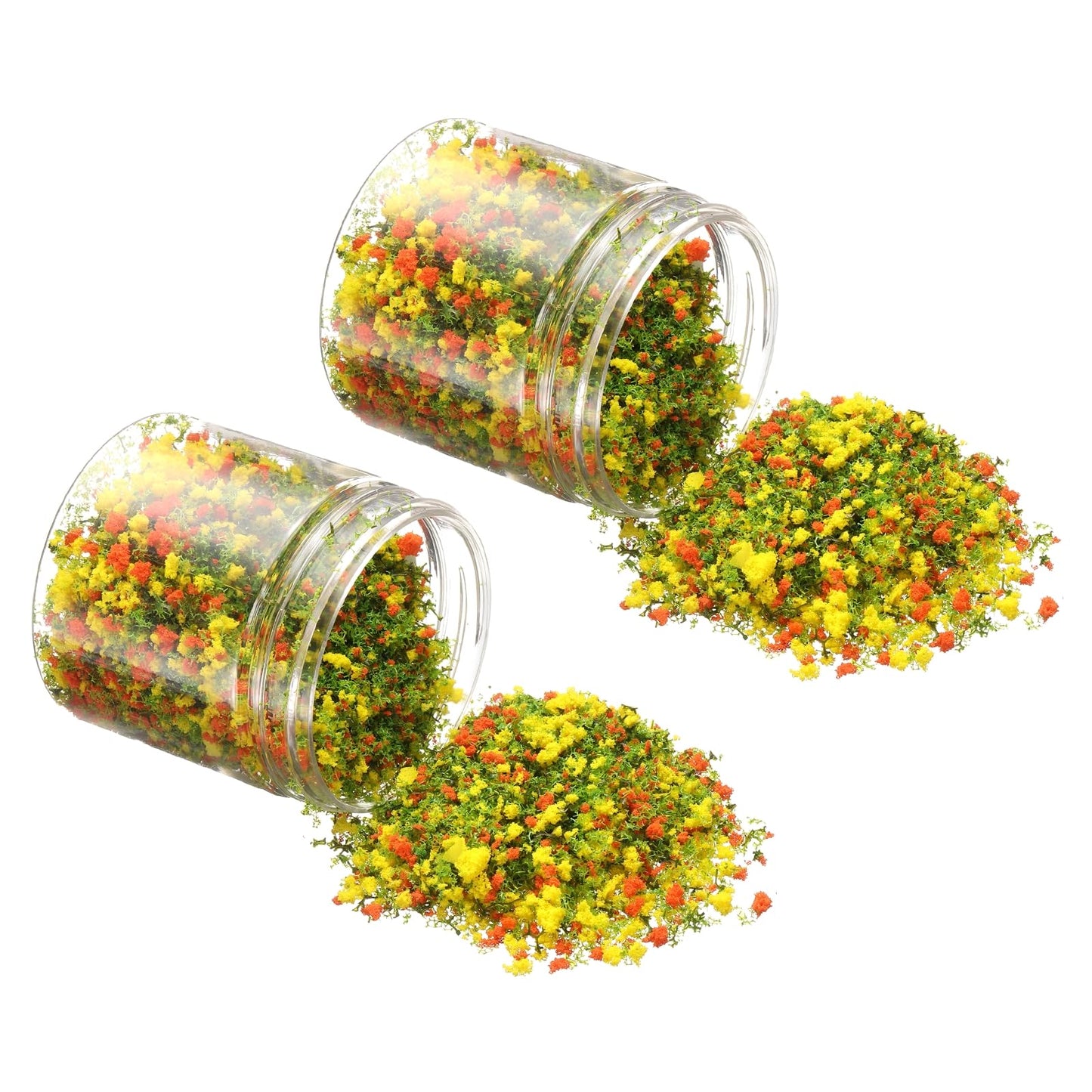 CoCud Model Flower Grass, 185ml Capacity, Fake Miniature Flower Grass Tree Plastic Sponge Orange/Yellow - (Applications: DIY Dollhouse Fairy Garden Model Railway Landscape), 2-Pieces