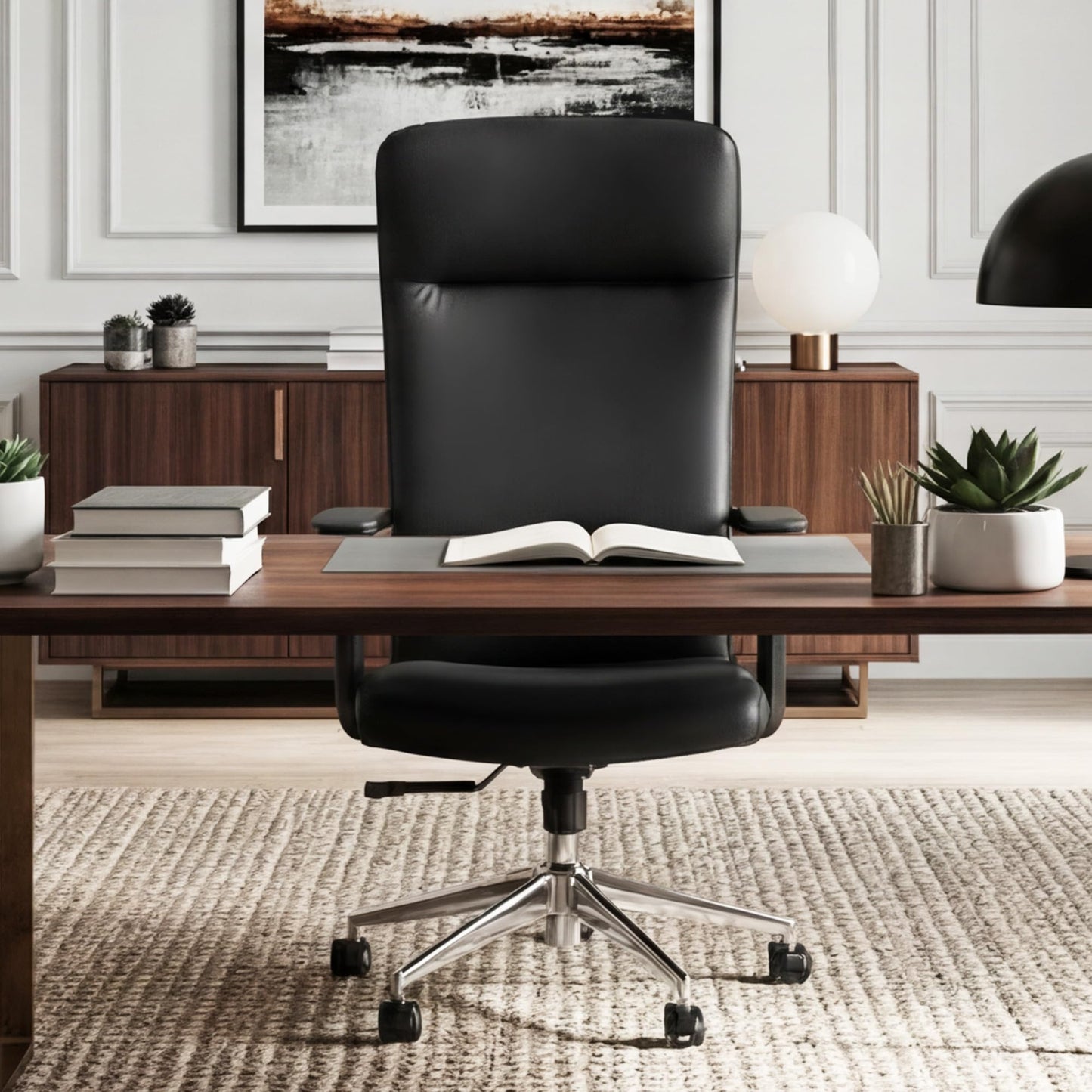 EUREKA ERGONOMIC Eris High Back Leather Desk Chair, Executive Computer Chair with Adjustable 4D Armrests and Large Headrest, Ergonomic Lumbar Support for Home Office, Black