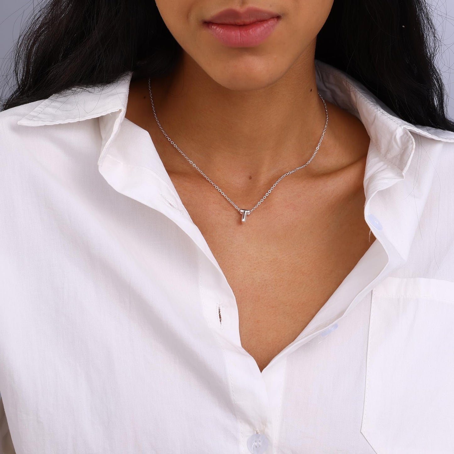CUEZIY Bubble Silver Letter Necklace Initial Necklaces for Women Dainty Personalized Charm Pendant Name Necklace Cute Non Tarnish Fashion Accessories Teen Gift Trendy Stuff Silver Jewelry Gifts