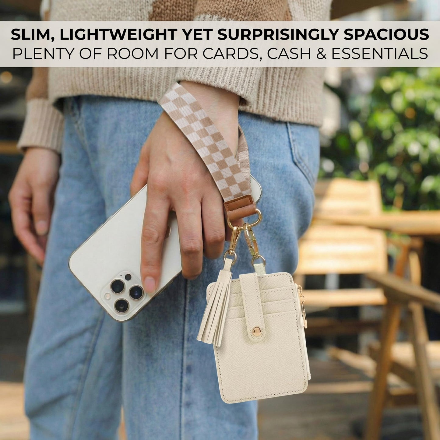 Stylish Wristlet Keychain Wallet for Women - Slim Design Credit Card Holder w/ Plenty of Storage incl. Clear ID Window & Zipper Pocket - Easy Carry RFID Blocking Wallet w/ Tassel, Lanyard & Gold Rings