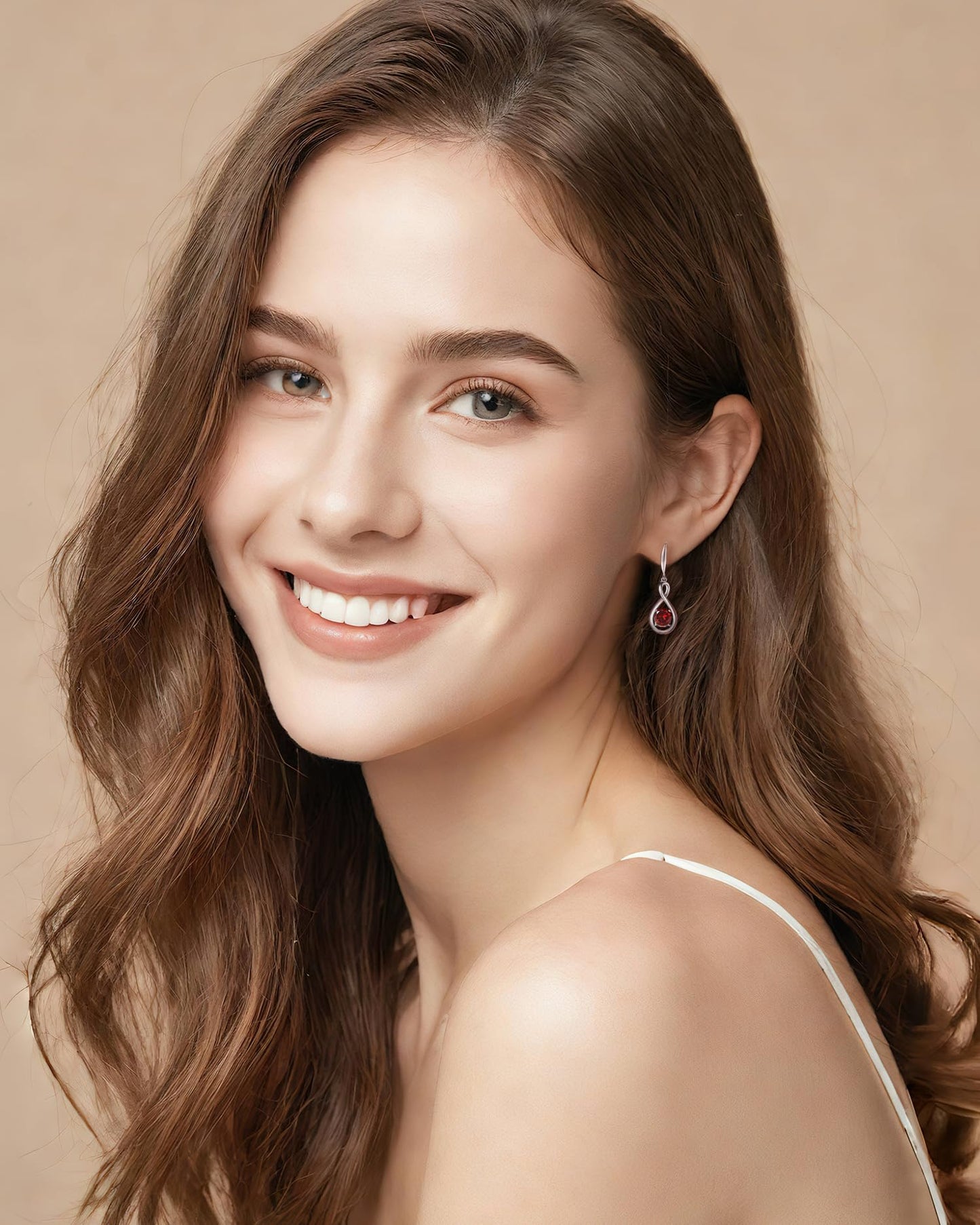 FANCIME Garnet Dangle Drop Earrings 925 Sterling Silver Dainty Infinity Red Gemstone Earring January Birthstone Fine Jewelry Birthday Mothers Day Gifts for Wife Her Women