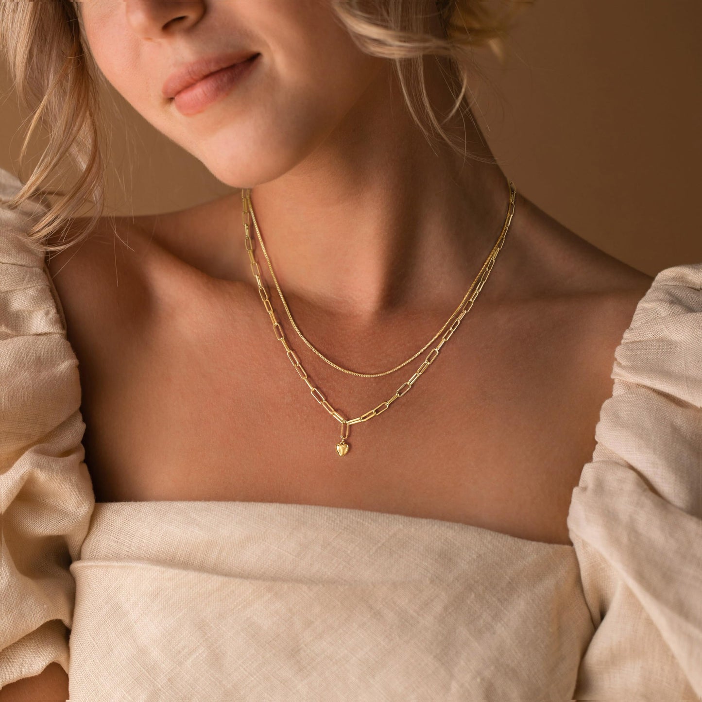 Layered Gold Necklaces for Women Trendy,Dainty 14K Gold Plated Heart Pendant Necklace Stack Statement Paperclip Beaded Box Necklace Chain Gold Stackable Layered Necklaces for Women Fashion Jewelry Set