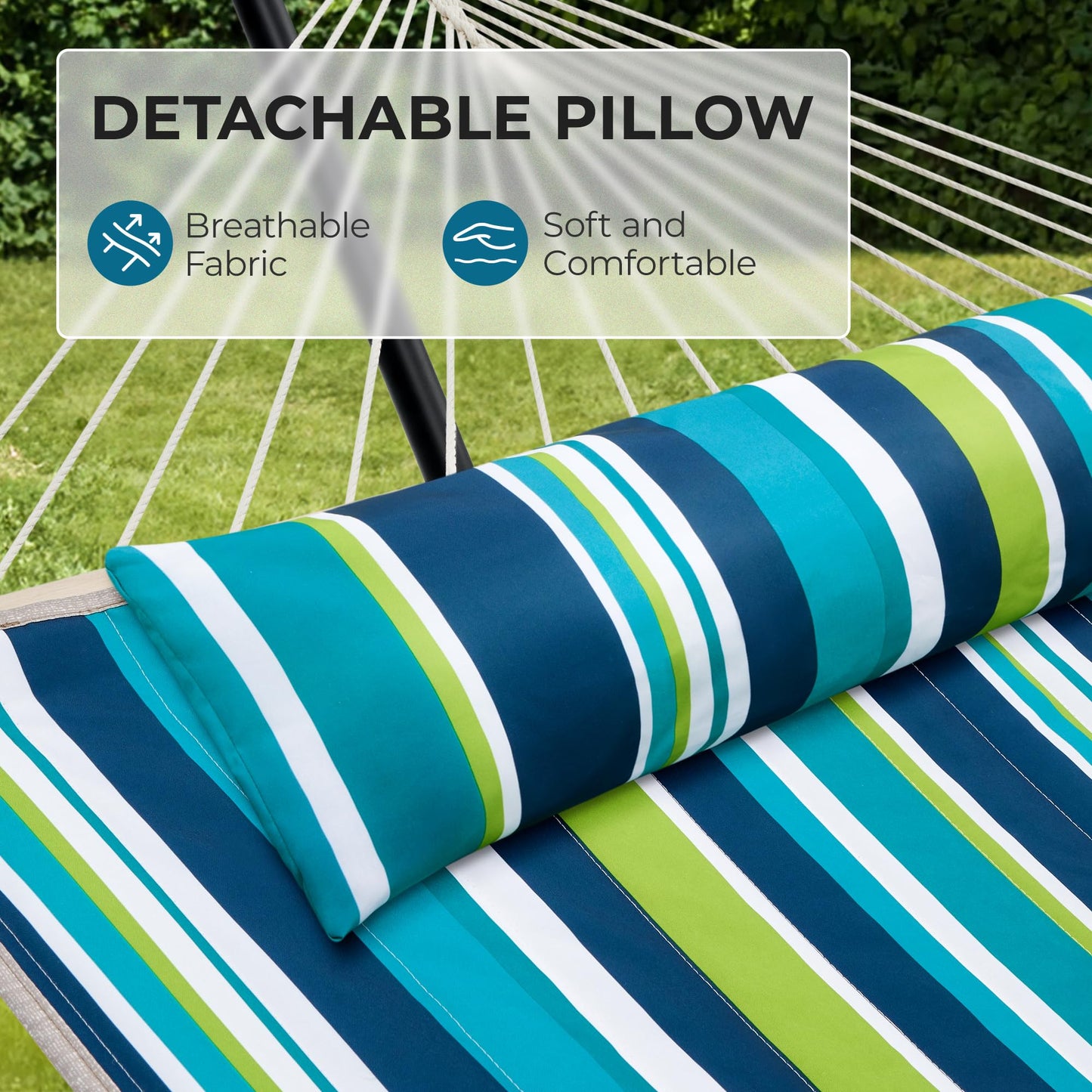 SUPERJARE 12ft Double Hammock with Stand, Rope Hammock for 2 Person, Detachable Hammock Bed and Pillow, Portable, Anti-Tip Safety Ropes, Carry Bag, Outdoor Backyard Patio Camping, Dark Cyan