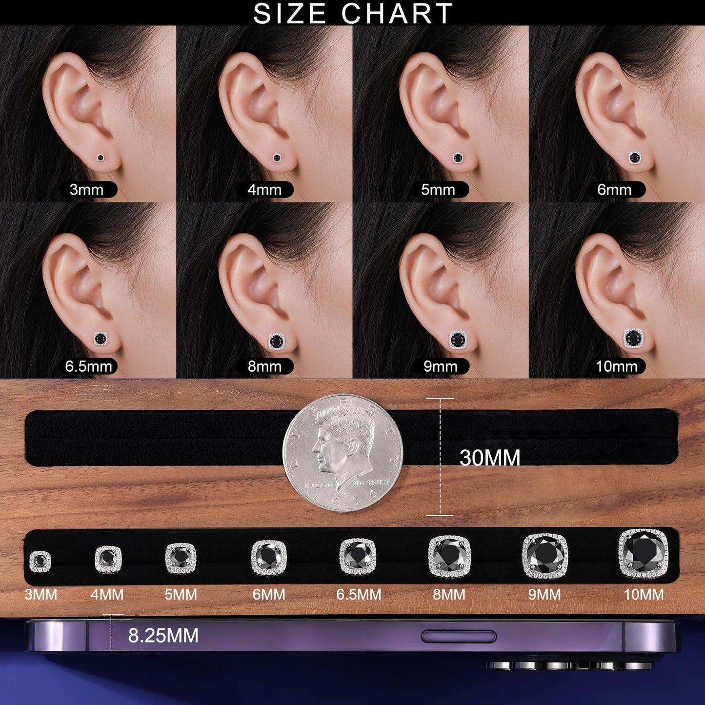 Gugots Moissanite Halo Square Stud Earrings Screw Back 925 Sterling Silver Lab Brilliant D Color VVS1 Clarity Hypoallergenic Earrings for Women Men Black White Gold Plated 0.8CT 6MM*2