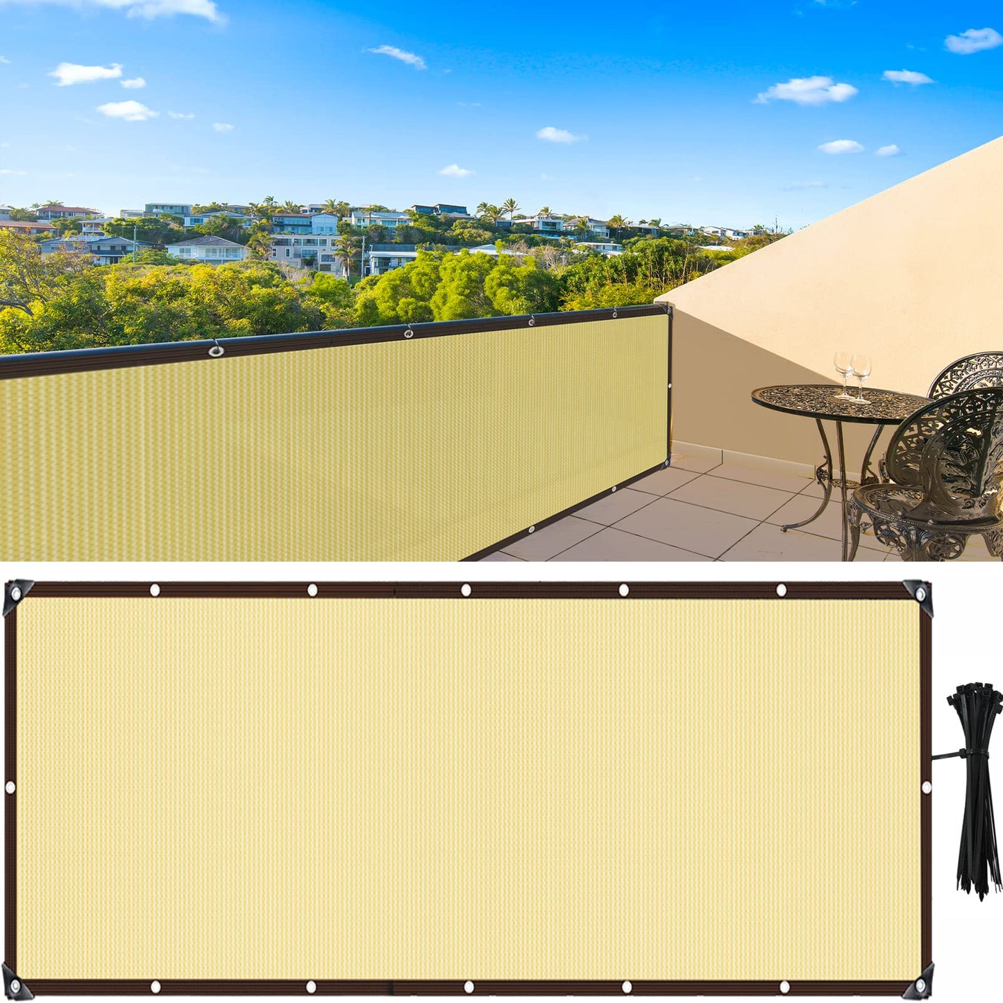 Sun Shade Cloth, Balcony Privacy Screen 10X3.4ft, Garden Shade Cloth with Grommets, Shade Net for Backyard Outdoor Sunblock, Shade Netting for Greenhouse Plants Porch Patio Deck Shade Screen Mesh Tarp