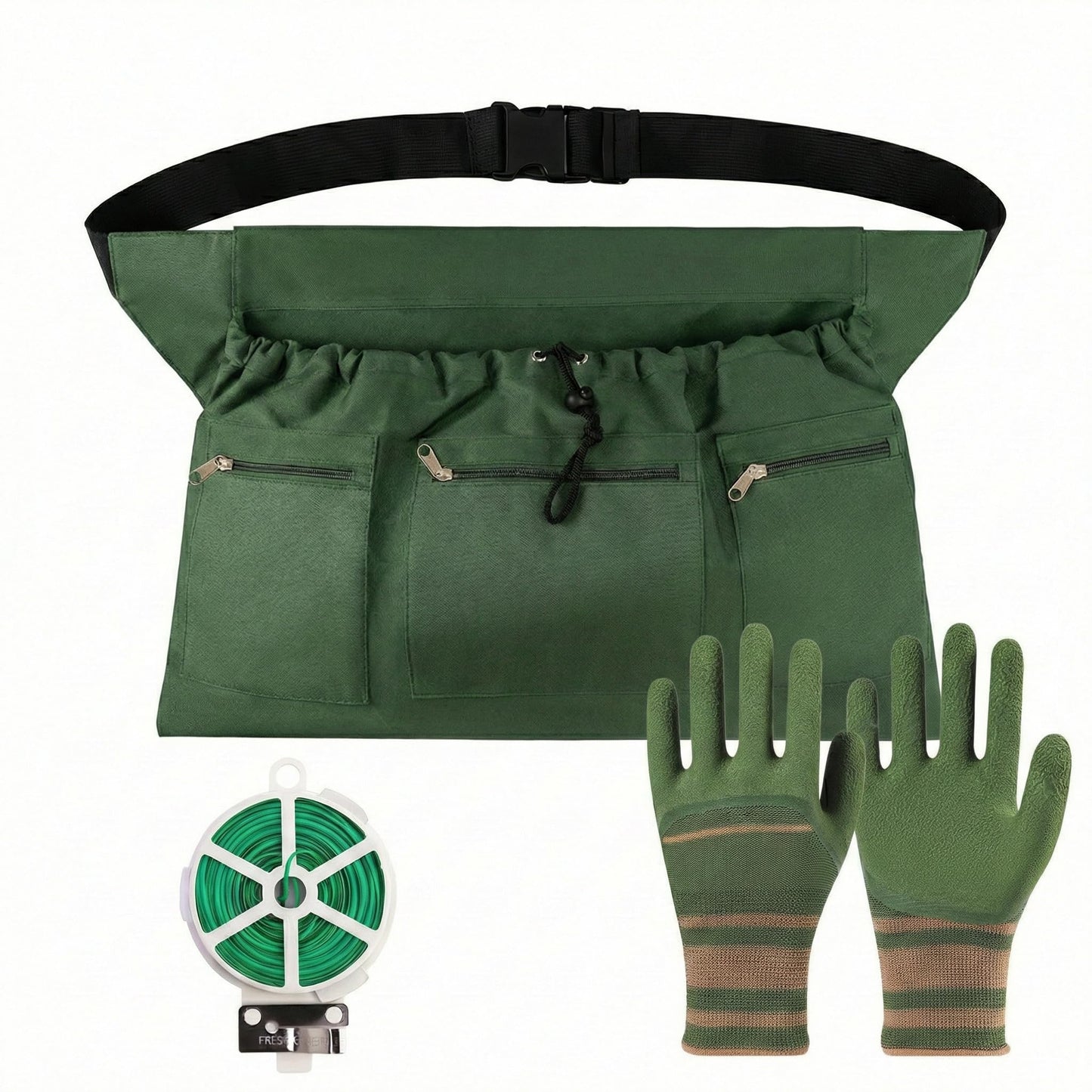 XJlSGXUSG Garden Apron with Deep Pockets - Adjustable Waist Tool Apron & Organizer with Zipper Pouch - Includes Thorn Resistant Gloves & 65ft Plant Tie - Heavy Duty Gardening Gift Kit for Women & Men